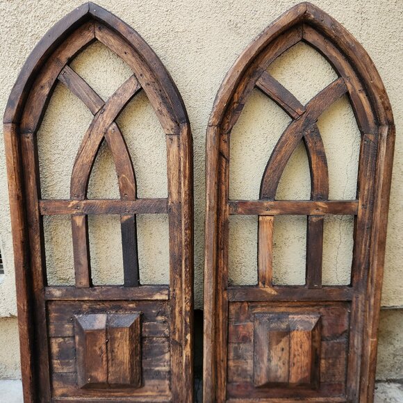 Set of 2, 28" Remito Arch Wood Frame Distress Brown Shabby Chic